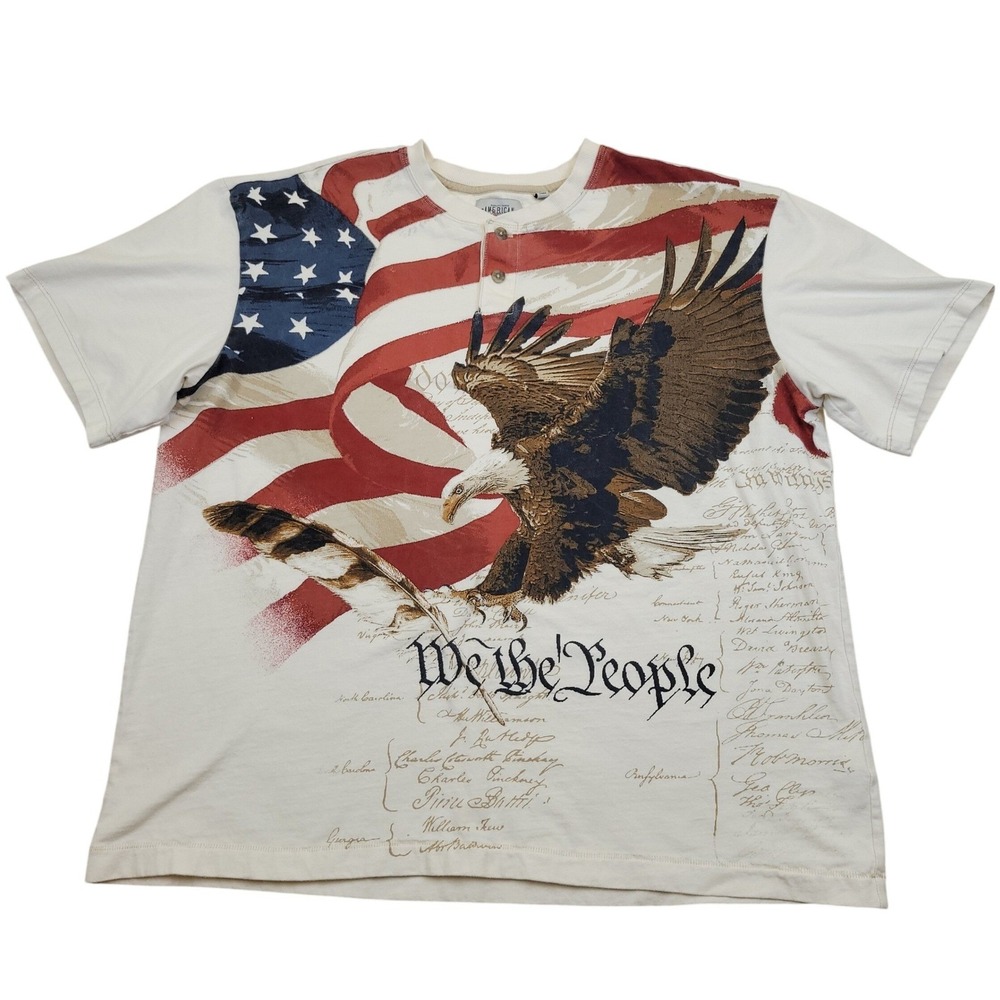 American Legacy Mens XL Graphic‎ T-Shirt Eagle Flag We The People Henley